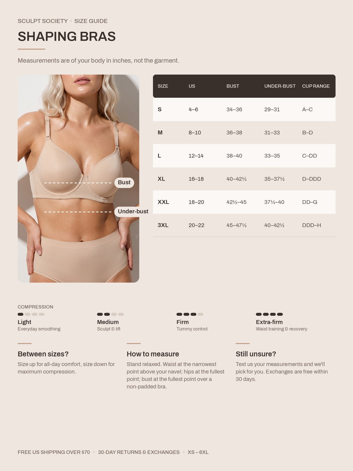 Everyday Wireless Shaping Bra — size guide