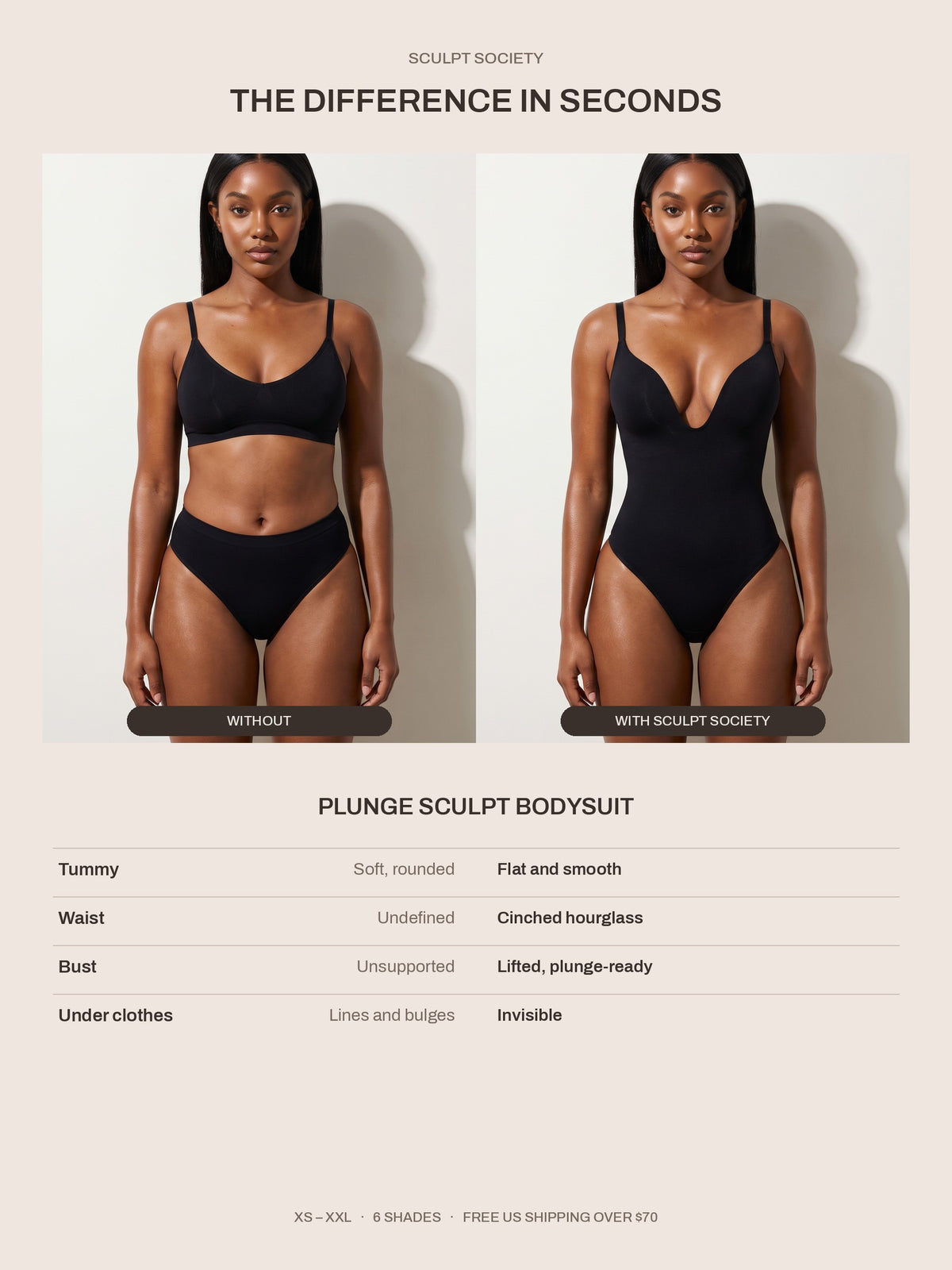 Plunge Sculpt Bodysuit — before and after — what changes