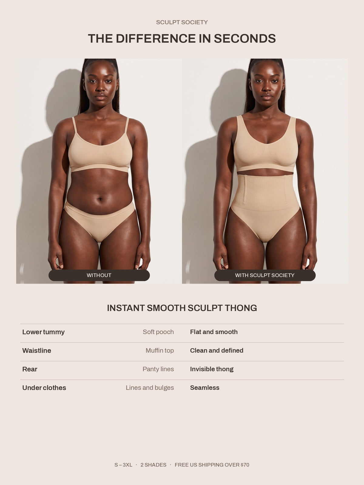 Instant Smooth Sculpt Thong — before and after — what changes