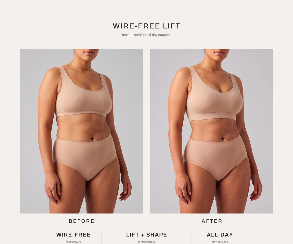 Everyday Seamless Bralette — before and after silhouette benefit graphic