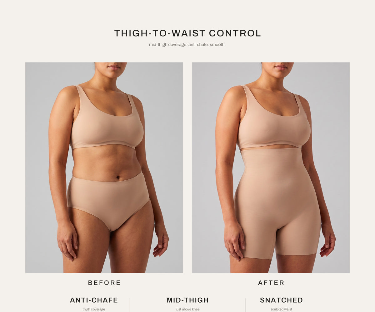 Smoothing Power Short — before and after silhouette benefit graphic