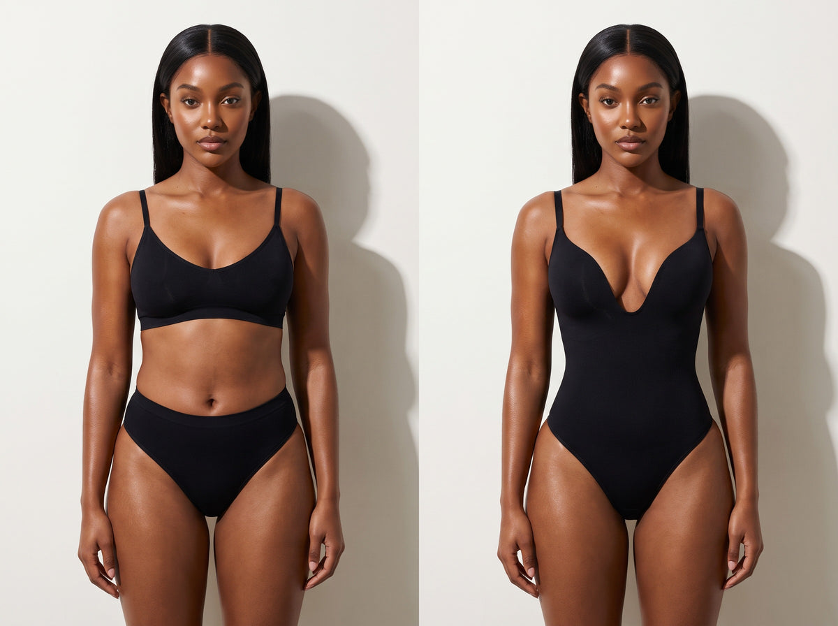 Plunge Sculpt Bodysuit — before and after