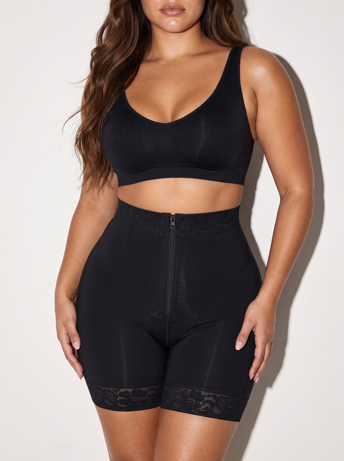 Zip-Front Butt Lifter Short — fabric detail