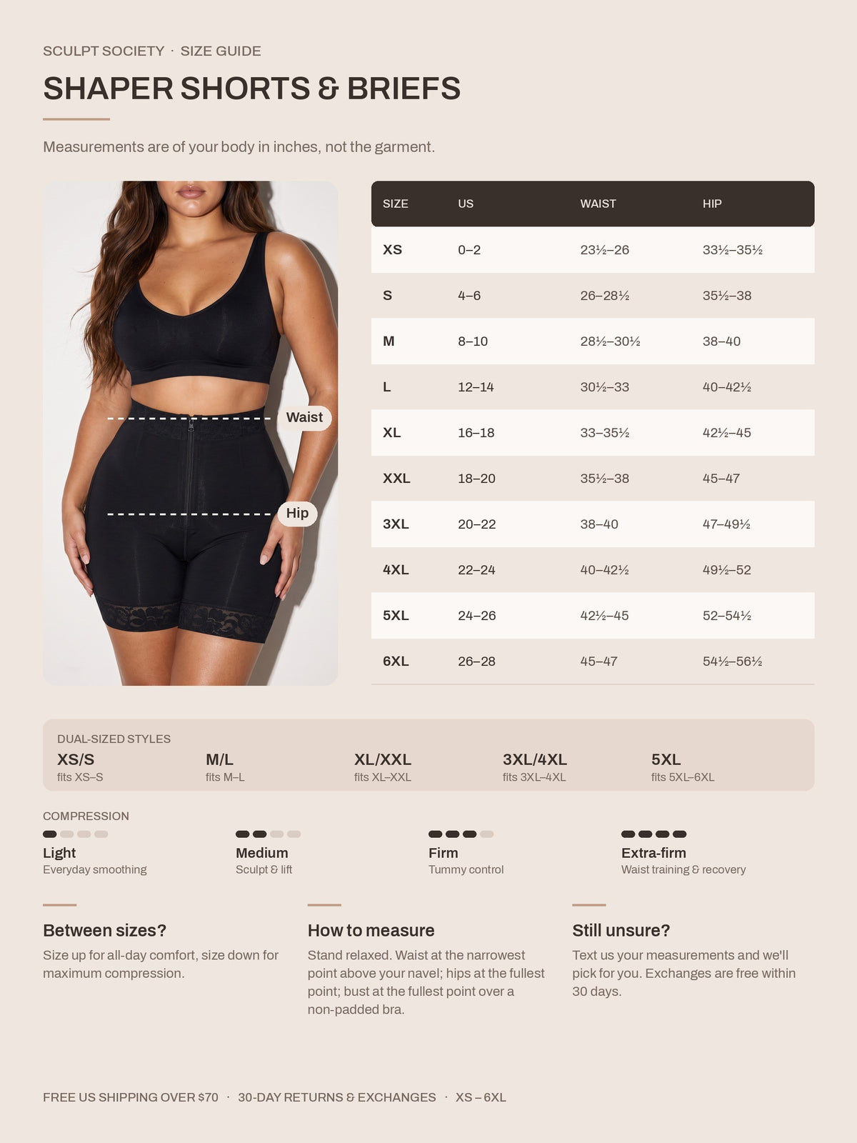 Zip-Front Butt Lifter Short — size guide